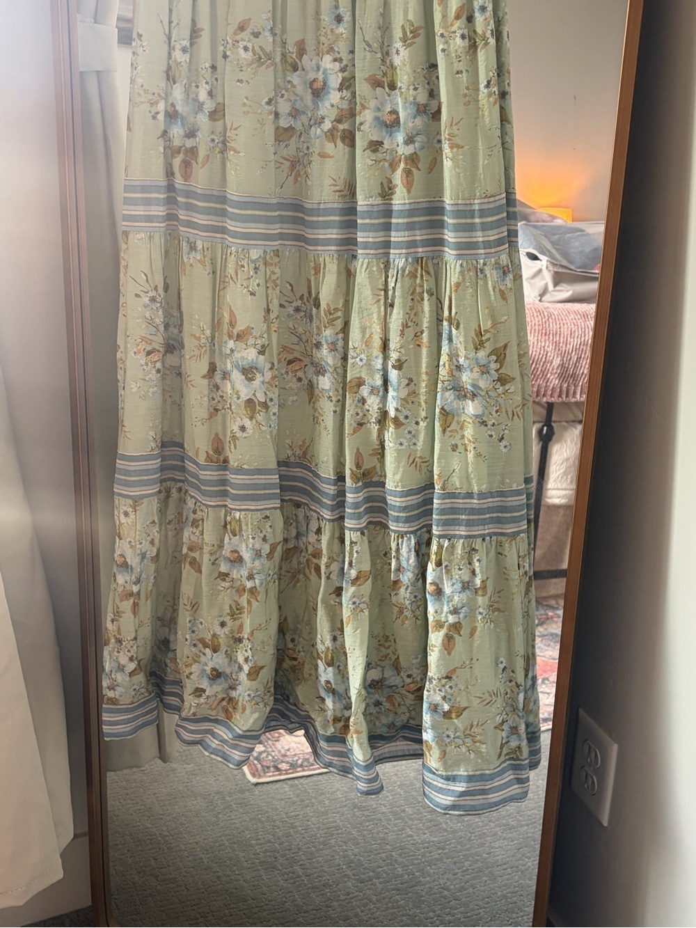 Blu Pepper - Floral Tiered Maxi Dress with Tie Straps - Sage & Blue - Picture 4 of 8